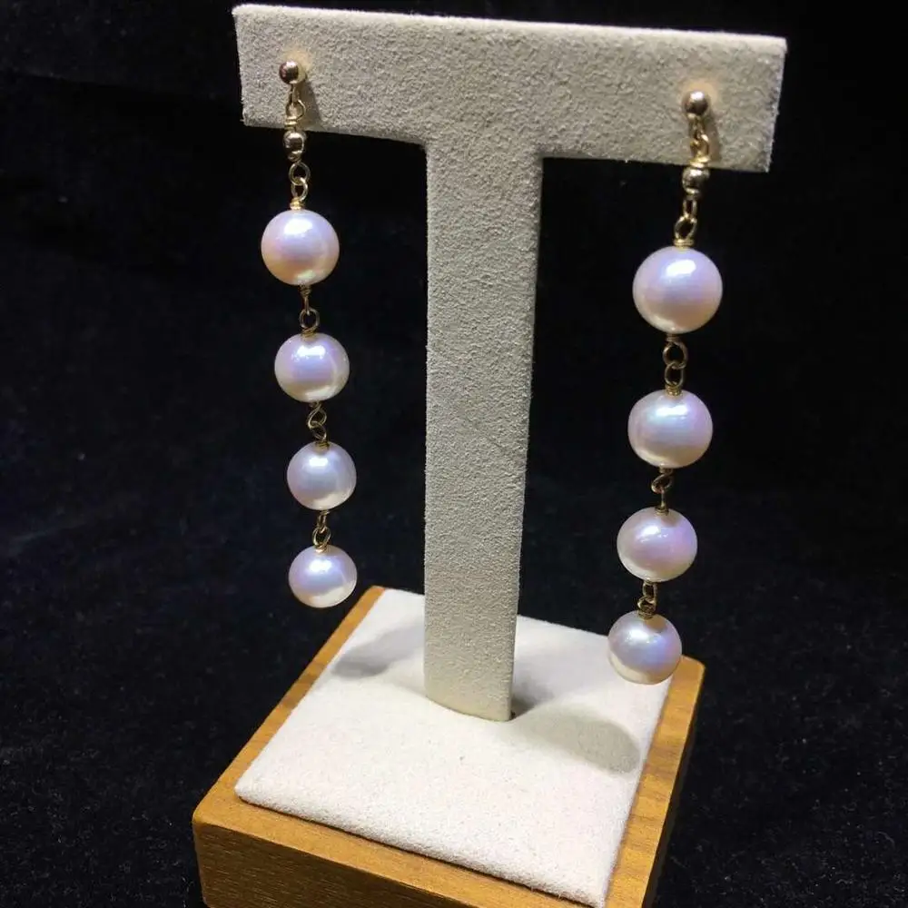

Fine Jewlery 14K Roll Gold Freshwater Pearl Women's Long Stud Earrings For Gift / Party / Birthday Gift / Engagment