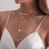 hot sale gold multilayer chain necklace women new bohemian pendant shell pearl cross necklaces ethnic female fashion jewelry