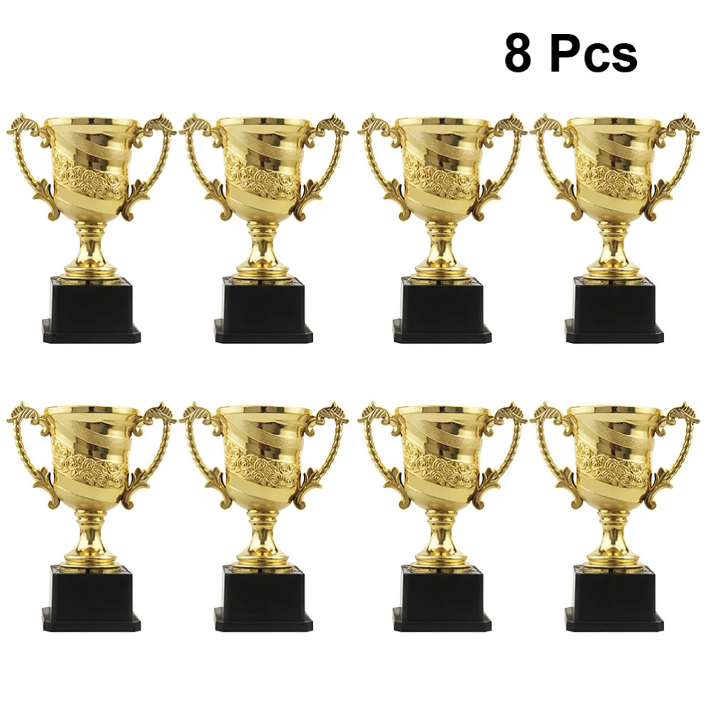 

8pcs Mini Award Trophy Reward Prizes Decor Gift Sport Awards Trophy with Black Base for Kids Party Celebrations Ceremony