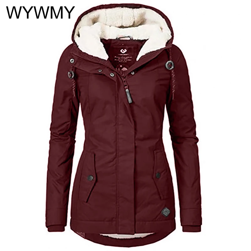 WYWMY Womens Winter Jackets and Coats 2022 Harajuku Jacket Elegant Fashion Size S-4XL Hooded Parkas Long Sleeve Cotton Coat