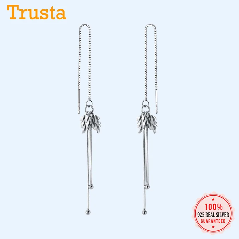 Trustdavis 925 Твердые настоящие серебряные листья кисточки длиной 10 3 см Висячие
