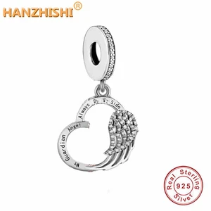 925 Sterling Silver My Guardian Angel Always By My Side Charms Angel Beads Fit Original Brand Bracelet Necklace Jewelry Gift