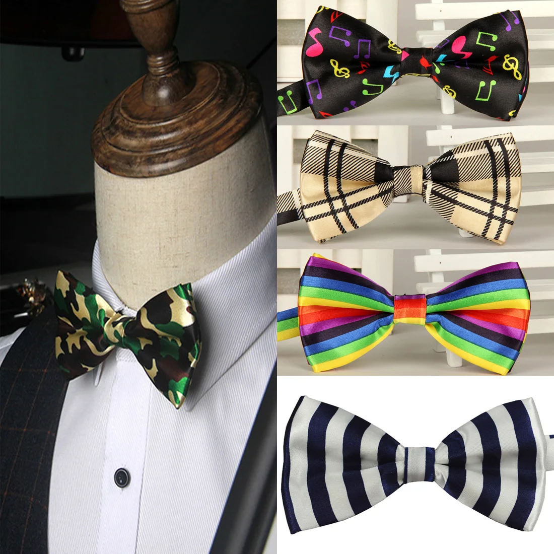 

Fashion Adjustable Men's Bow Tie Polka Dots Striped Pre-tied Tuxedo Butterfly Bowtie Formal Neck ties Wedding Party Accessories