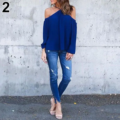 Женская летняя сексуальная шифоновая блузка с открытыми плечами и длинным