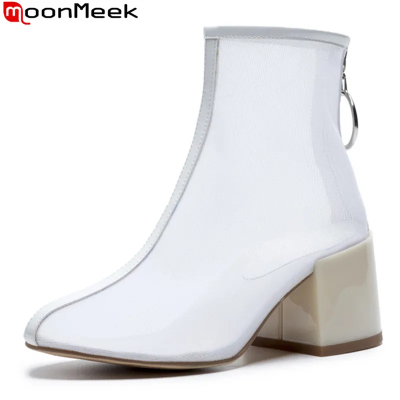 MoonMeek/осень 2020 Новое поступление Ботильоны на толстом каблуке с квадратным носком