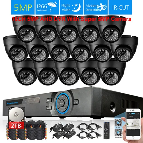 16 Dome Camera TOPROHOIME h.265+ 16CH 5MP камера безопасности системы 1/3 ''SONY 5MP Открытый Водонепроницаемый День Ночь Камера видеонаблюдения CCTV комплект - Цвет: 16 Dome Camera