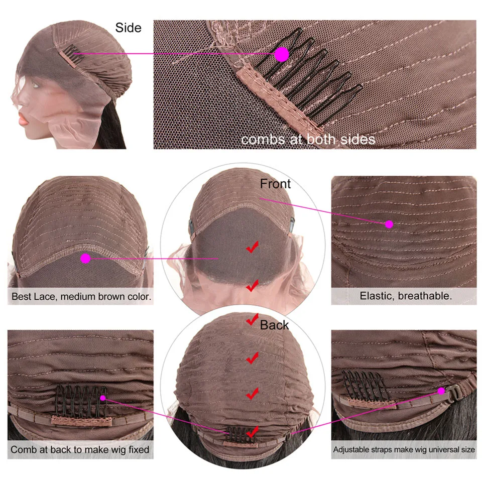 

Alishes Hair Straight Lace Frontal Wig Human Hair Preplucked Long Wigs 13x4 Lace Front For Black Women Non Remy 150% Density