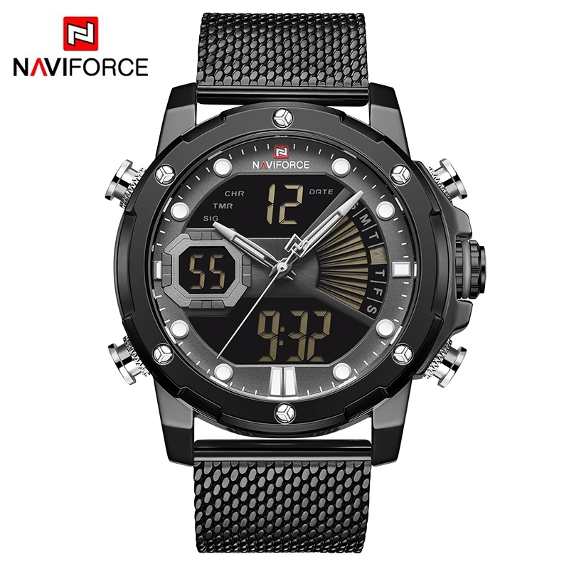 BGYB Роскошные часы NAVIFORCE, мужские бизнес часы со стальным ремешком, кварцевые военные цифровые спортивные наручные часы, водонепроницаемые часы, мужские часы - Цвет: BGYB
