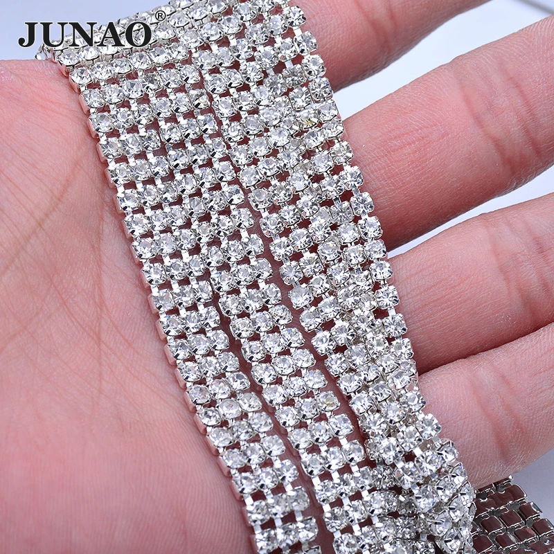 JUNAO 1 ярд 3 ряда SS12 Серебряная тонкая цепь отделка Кристалл Стразы обшивка