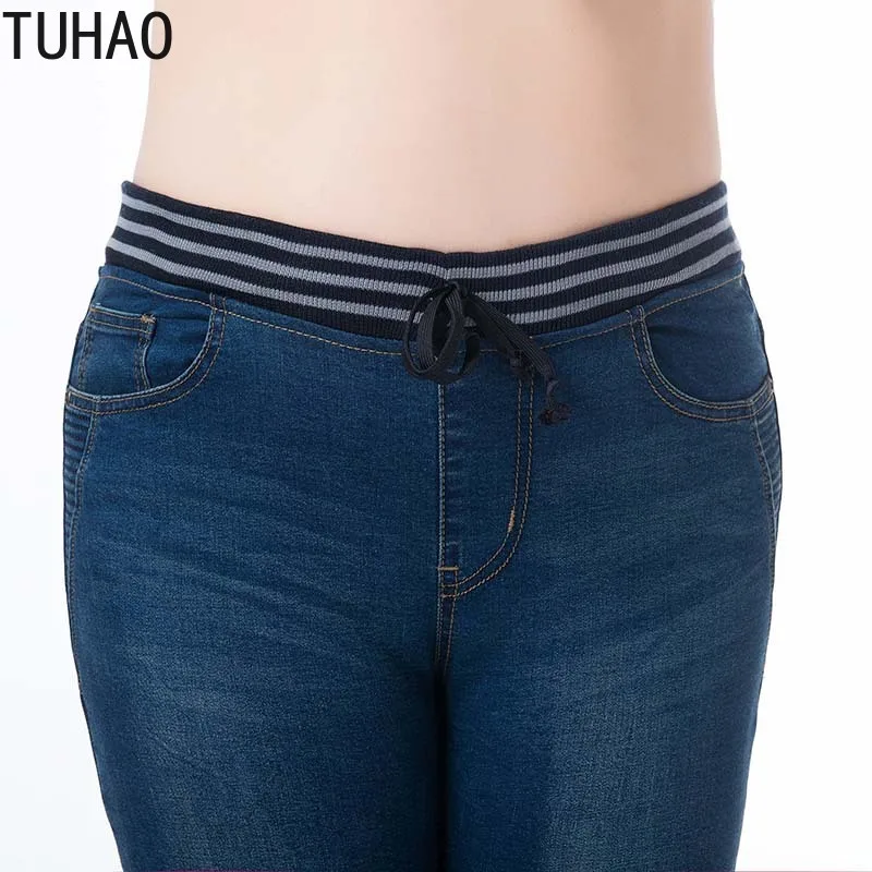 TUHAO женские джинсы больших размеров 7XL 6XL 5XL 4XL повседневные брюки с высокой талией