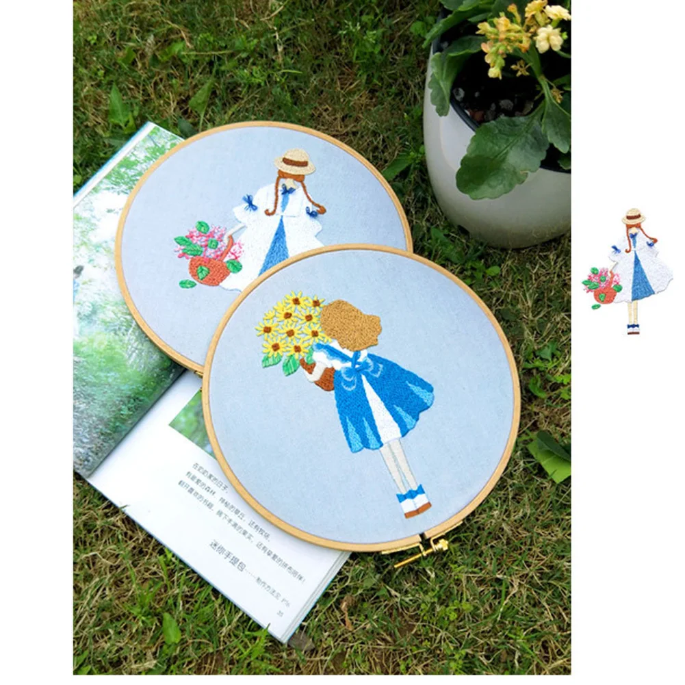 

DIY Handmade Embroidery Kit Sketch Girl Flower Cross Stitch Needlework Set Embroidery Kit Handcrafted Gifts For Beginner