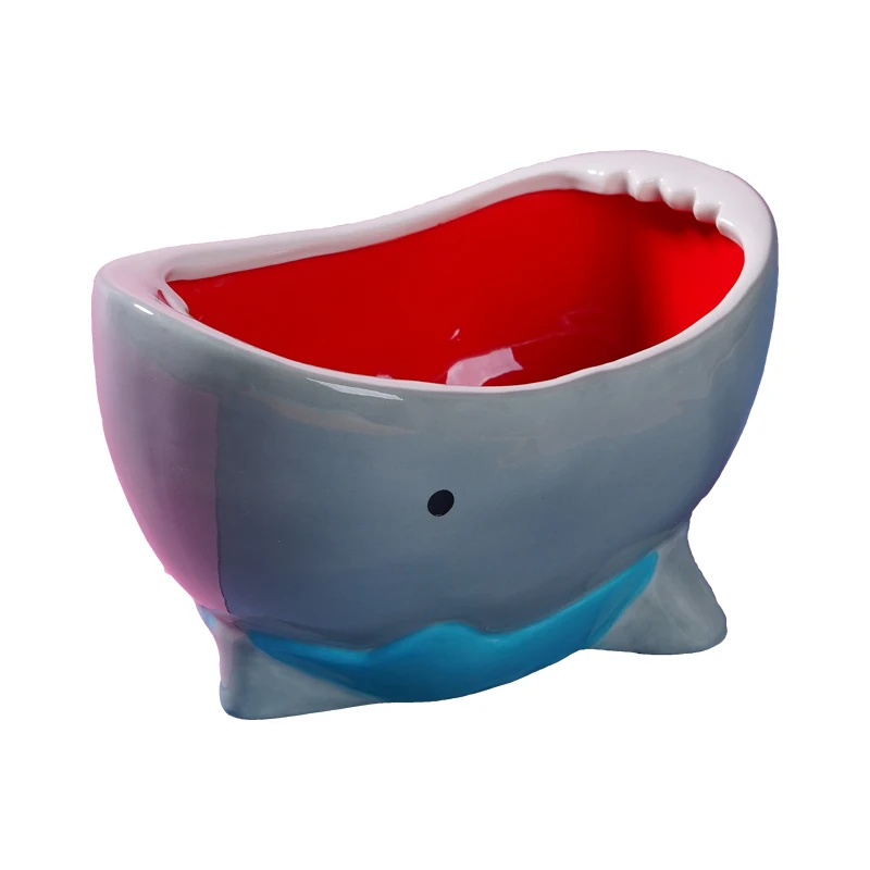 Cuenco de cer&aacute;mica con dise&ntilde;o de tibur&oacute;n para el hogar, recipiente grande de cer&aacute;mica con personalidad creativa, caja de almacenamiento de aperitivos, fruta, dibujos animados-4