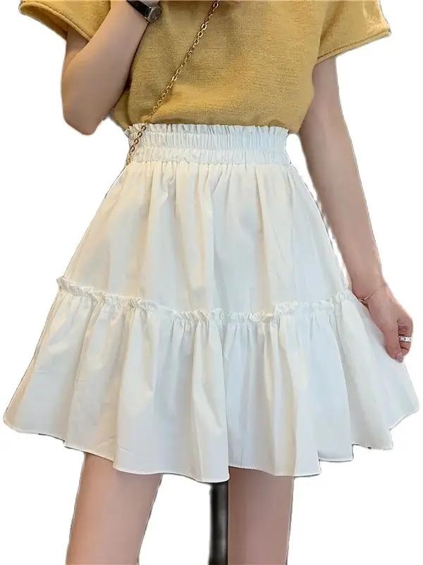 Юбка-трапеция женская с высокой талией однотонная мини-юбка поясом на резинке