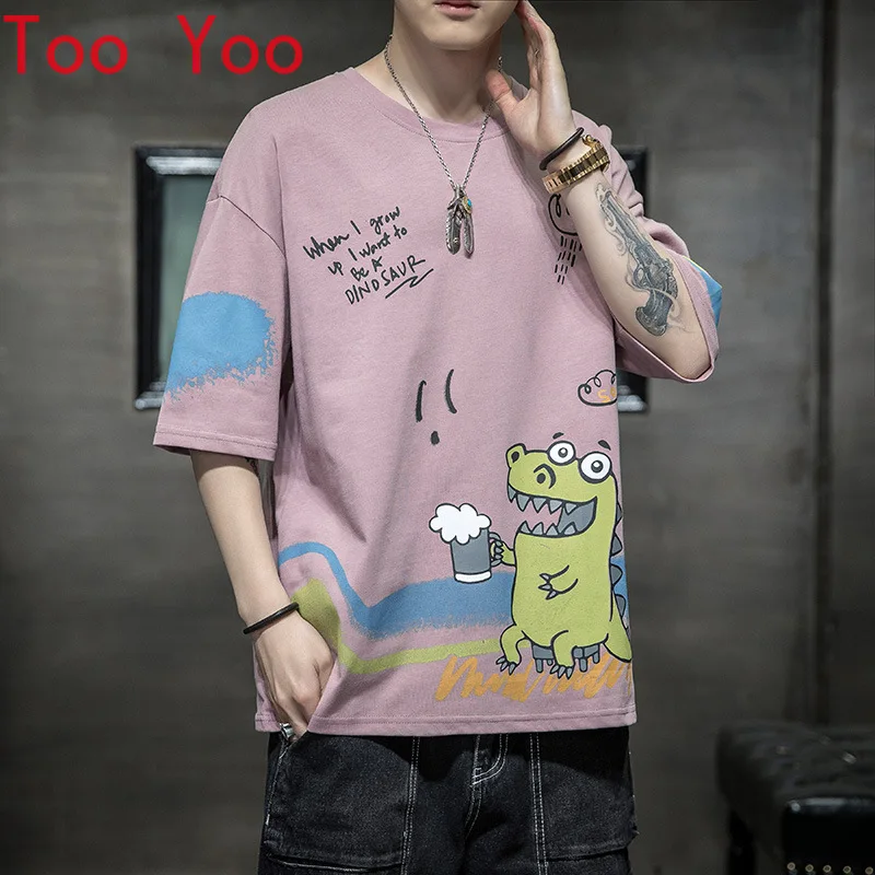 

Summer black loose-fitting casual no hoodie turtleneck cartoon cartoon teen T-shirt graphic t shirts men clothing
