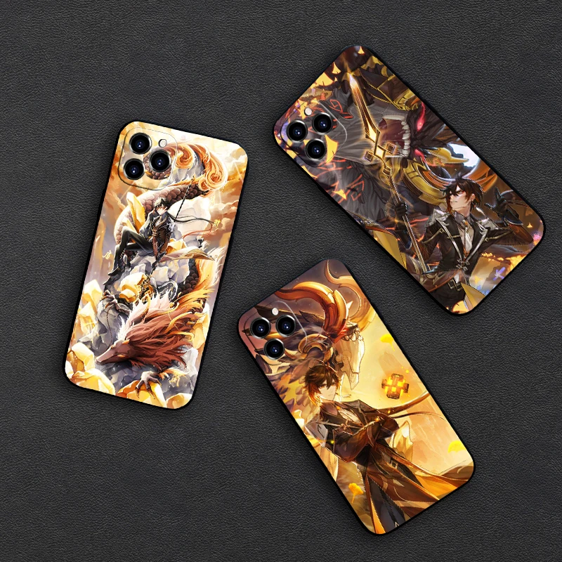 

Japane Anime Zhongli Genshin Impact Phone Case For iPhone 12 11 13 Pro Max XR XS 7 8 Plus 6s SE 2020 Matte Soft Silicone Cover