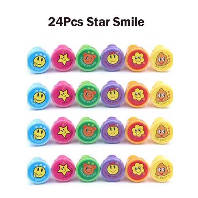 4 x 6Pcs Star Smiles 24 шт самозаправляемые чернильные штампы, детские товары для вечеринок, подарки на день рождения, игрушки для мальчиков и девочек, Goody Bag, наполнители для пиньяты, рождественский подарок - Цвет: 4 x 6Pcs Star Smiles