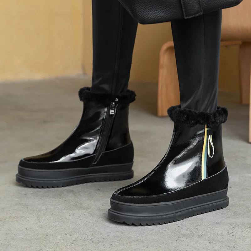 FEDONAS Newest Female Big Size Fur Snow Boots Winter Warm Wool Women Ankle Flats Platform Casual Office Shoes Woman | Обувь