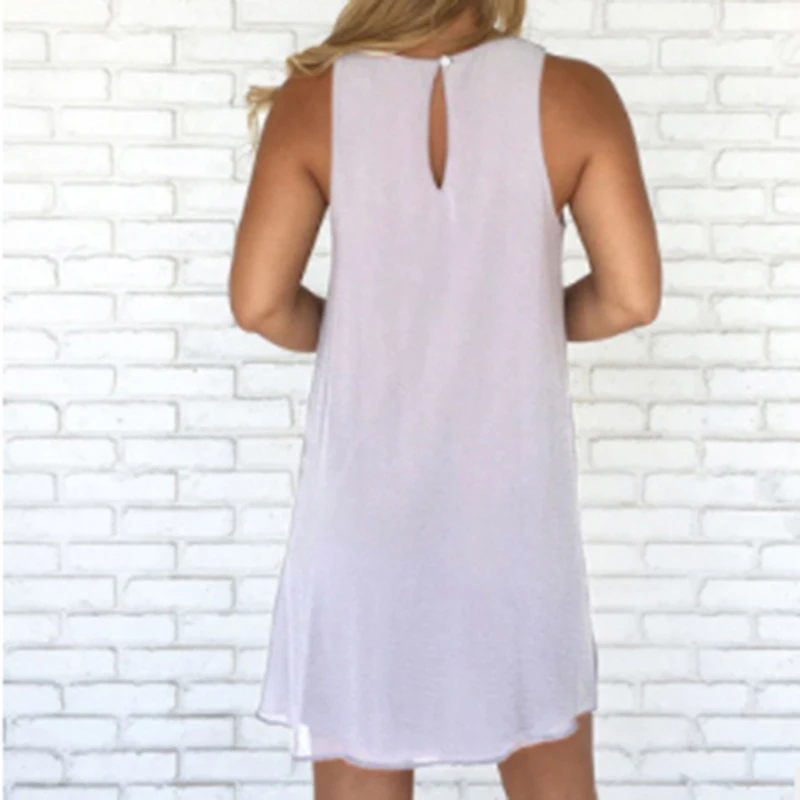 

Summer Women Dress Fashion O Neck Sleeveless Loose Solid Dress Casual Loose Back Split Chiffon Dresses Vestidos Female