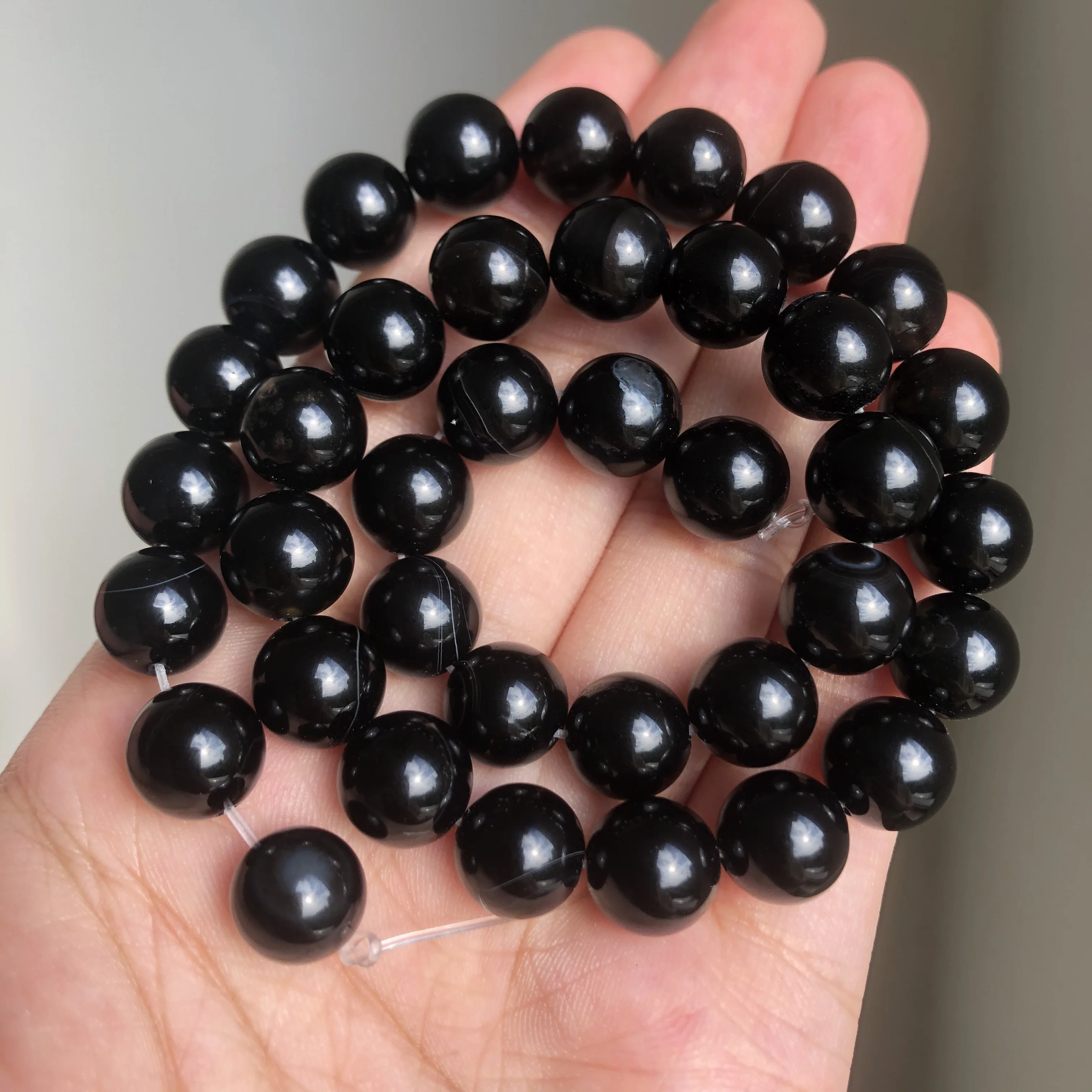 Круглые бусины-разделители из натурального гладкого черного агата Оникс Камень