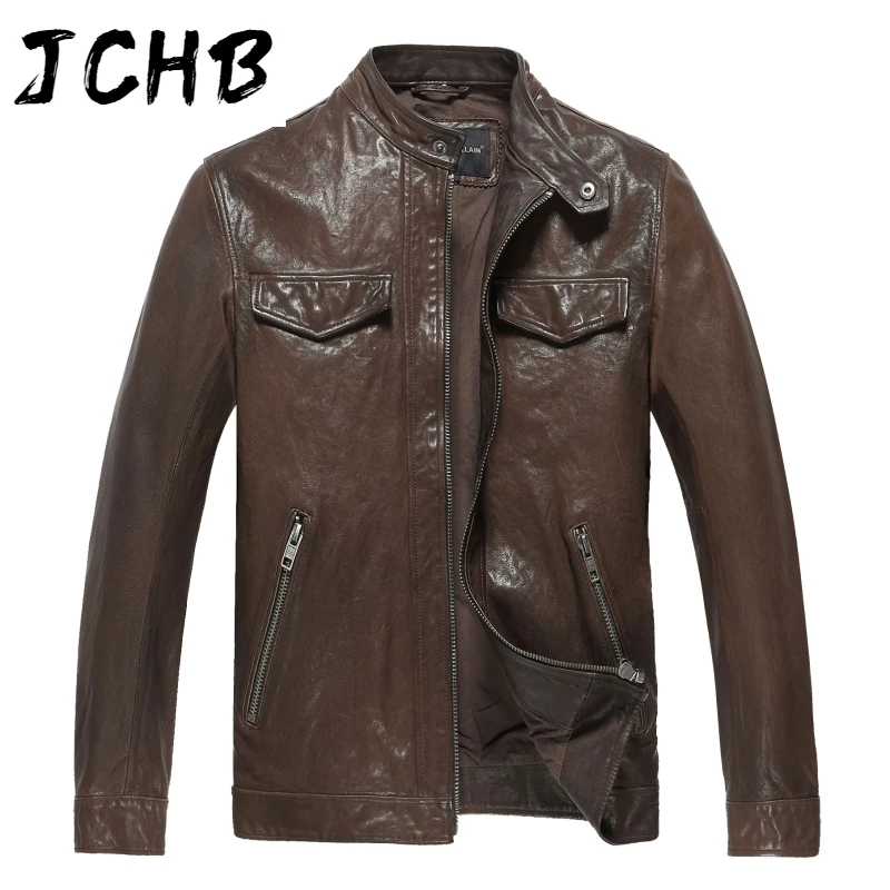 

Men's JCHB Leather Jacket 2021 100% Real Sheepskin Coat Genuine Leather Jacket Men Vintage Biker Jacket Slim Fit 1511 KJ4544