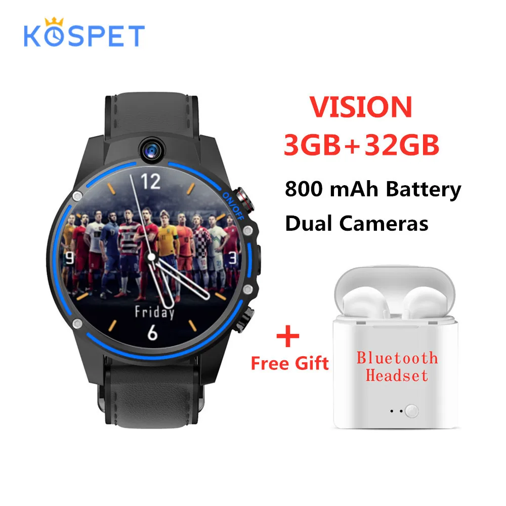 Новинка, kospet Vision, две камеры, Смарт-часы, для мужчин, Android телефон, 800 мАч, батарея, gps карты, Google play, wifi, soprts, умные часы