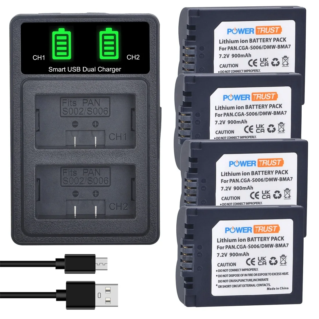 Фото CGA-S006 S006E DMW-BMA7 Аккумулятор/двойное зарядное устройство USB для камеры Panasonic Lumix DMC-FZ7 FZ8 FZ18 FZ28 FZ30 FZ35 FZ38 FZ50, BP-DC5 №1