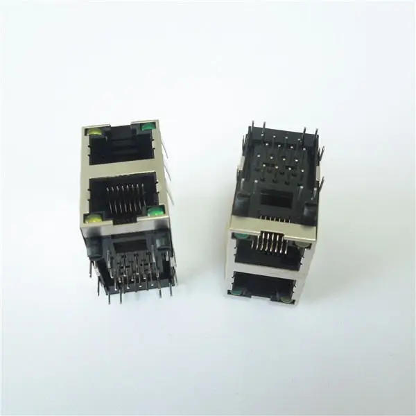 

2x1 port double level rj45 modular jack with led shielded connector