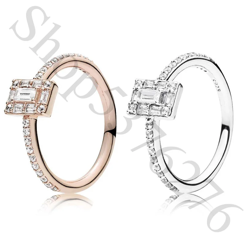 Подлинное 925 пробы Серебряное Оригинальное светящееся ледяное квадратное Halo