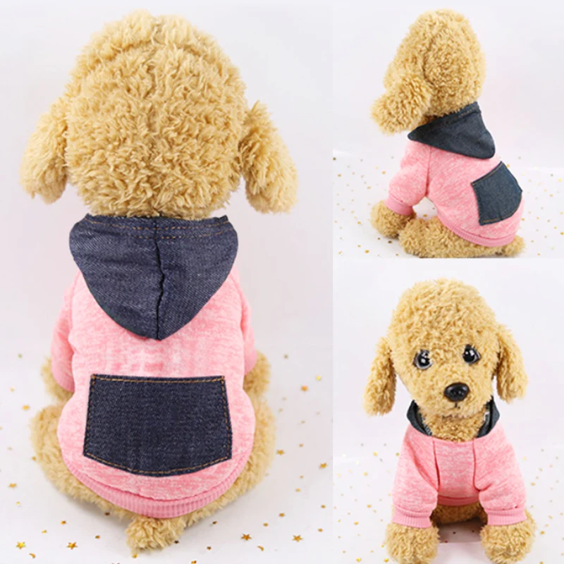 Джинсовая карманная одежда для домашних питомцев толстовки с капюшоном