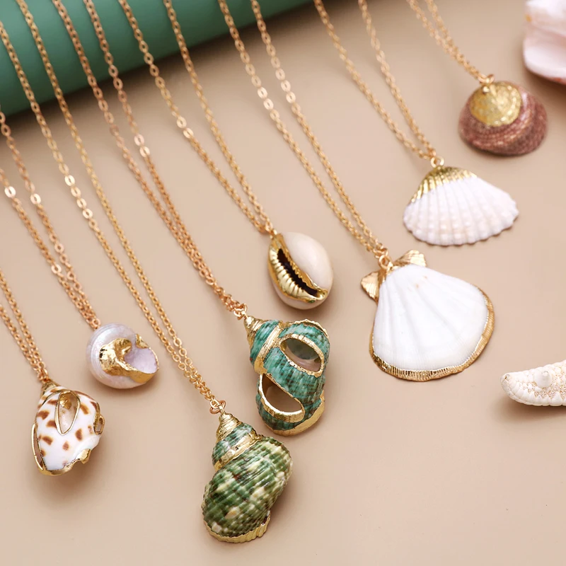 

Hesiod Boho Conch Shells Necklace Sea Beach Shell Pendant Necklace For Women Collier Femme Shell Gold Color Chain Jewelry