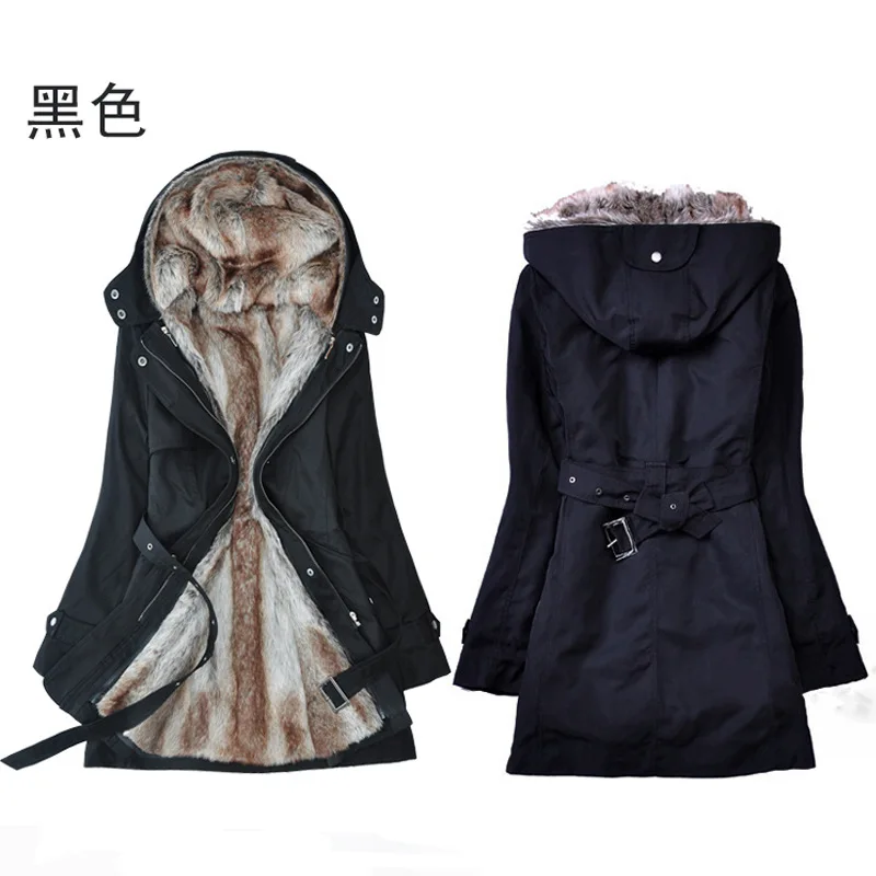 Hairy autumn and winter women's Korean style thickened woolen coat mid-length padded coat with hood