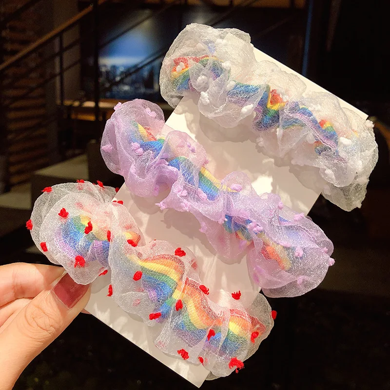 Женская кружевная резинка для волос 5 шт./компл. эластичная лента радужного цвета