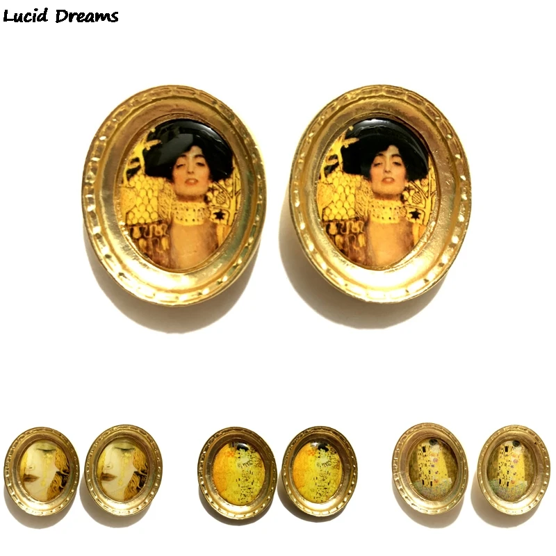 Ювелирные изделия с картинами поцелуй произведения Климта живопись серьги