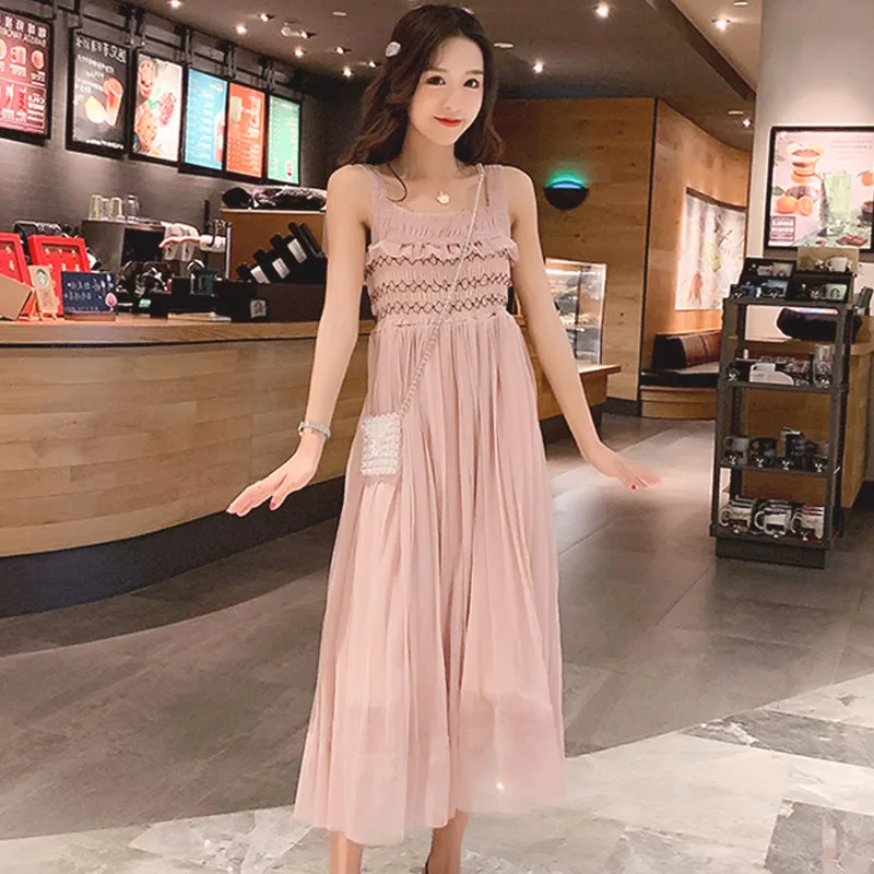 Женское Сетчатое платье на бретелях спагетти однотонное ДРАПИРОВАННОЕ