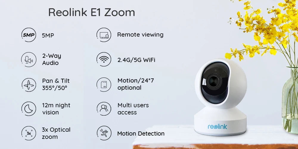 Reolink 5MP PTZ камера для домашней безопасности Wi-Fi 2,4G/5G 3x Оптический зум панорамирования/наклона 2-полосная аудио Крытый IP камера Слот для карты SD возможность удаленного доступа в любом месте и E1 с переменным фокусным расстоянием