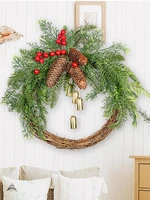 front door wreaths artificial christmas wreath christmas garlands decorated with pine cones bell and rattan for wall home 1