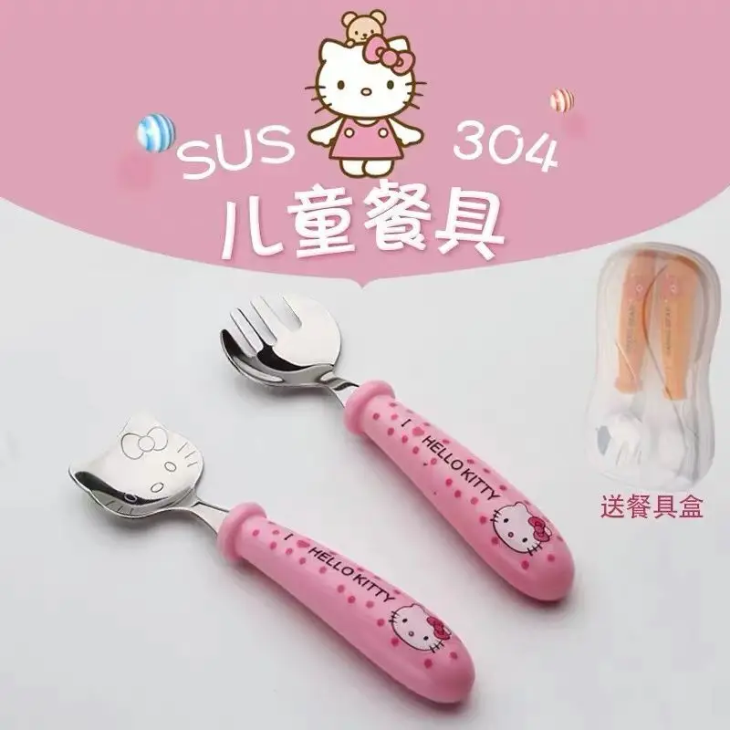 

Cartoon Cute Hello Kitty Cutlery Set Girls Spoon Fork Metal Cutlery Girl Student Portable Travel Cutlery