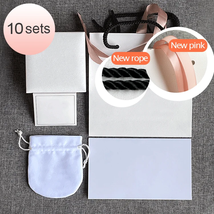 

HQD 10 Sets Pan Bracelet/Ring Box Sets Gift Jewelry Box Packaging Pouch Fit Original Necklace Earring Charm Bead Polishing Cloth