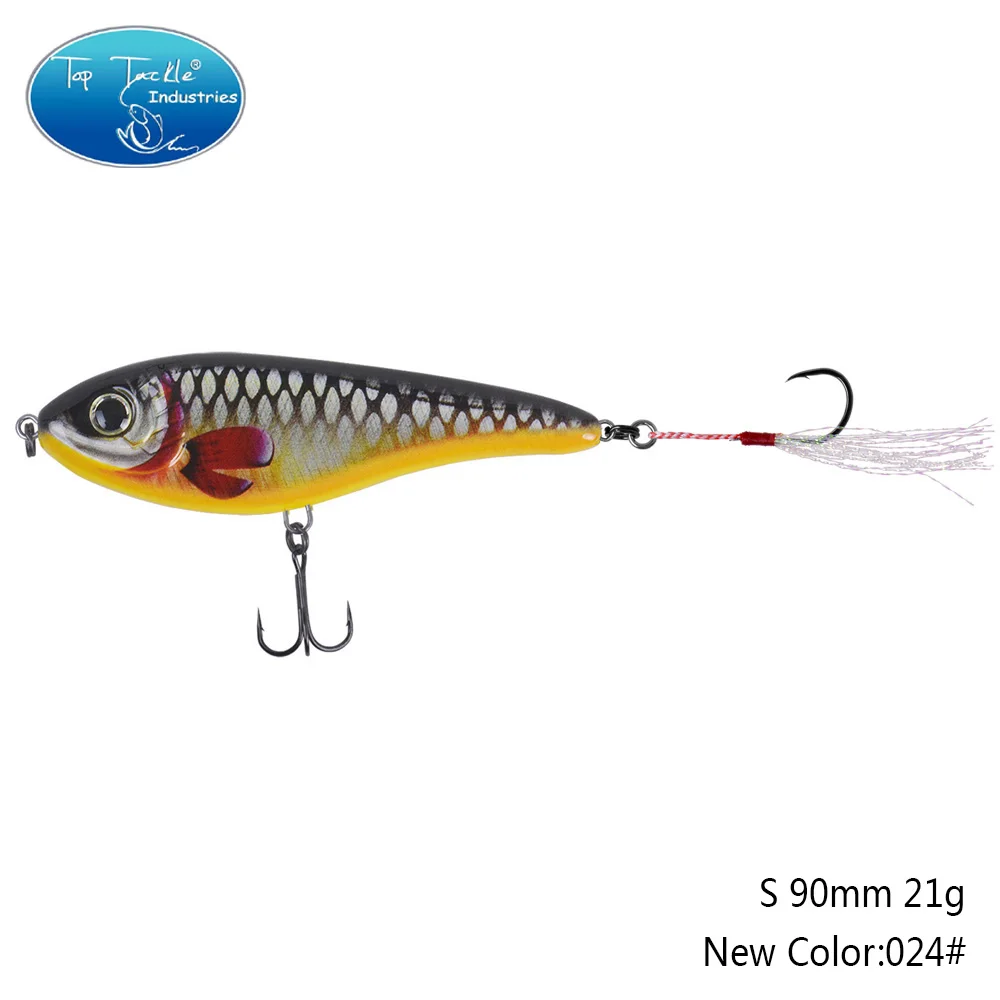 90mm 21g 024 90 мм 21 г цвета от 001 до 035 Тонущая Мускусная Щука искусственная рывковая приманка с одним крюком перьевая приманка для рыбалки - Цвет: 90mm 21g 024