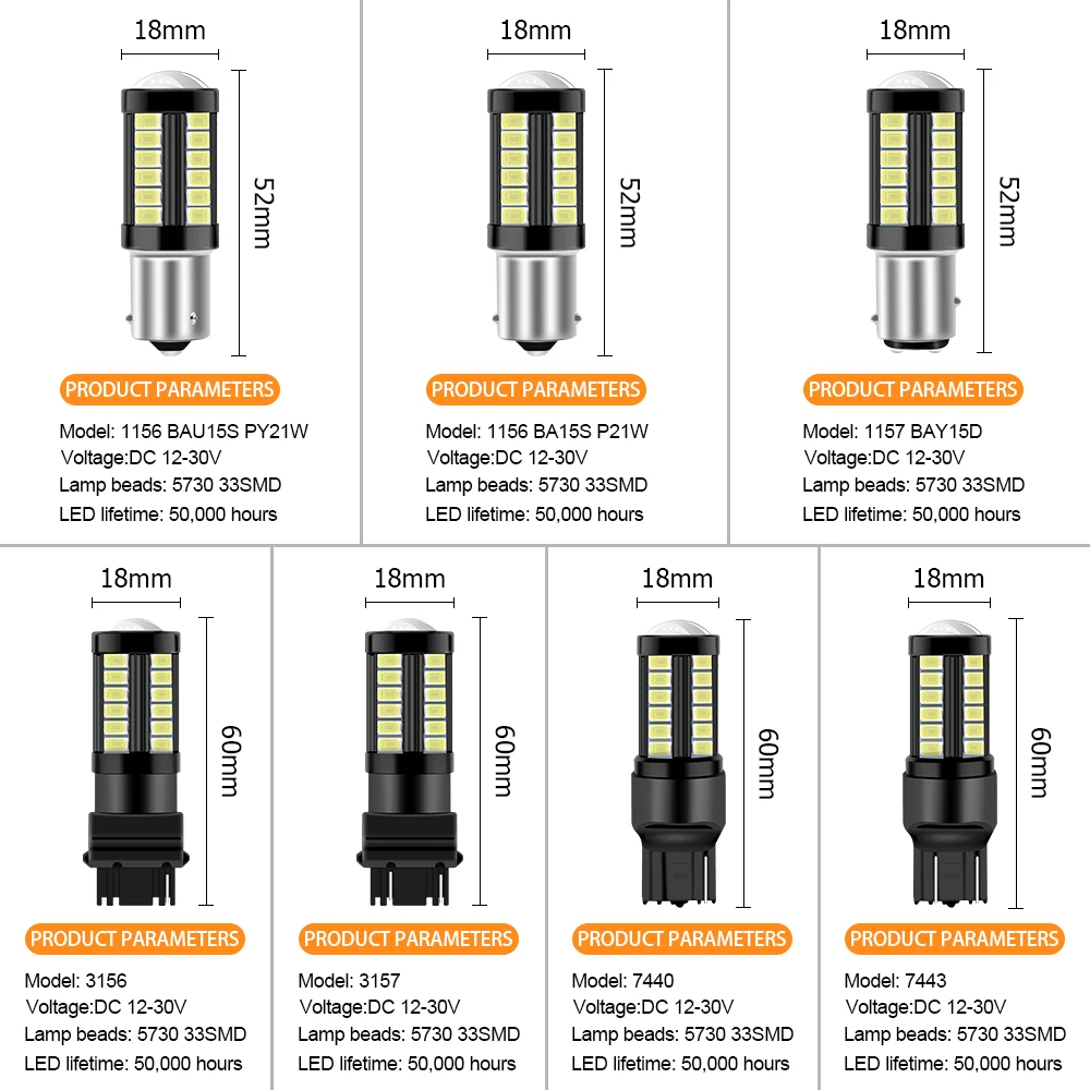 2 шт. 1156 P21W BA15S 1157 BAY15D 3156 3157 светодиодный 5730 33SMD автомобильный стоп-сигнал авто