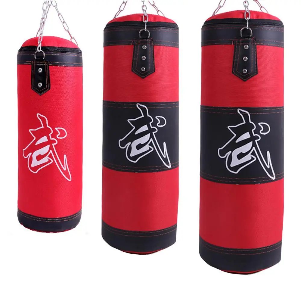 

60cm-100cm Empty Boxing Sand Bag Hanging Kick Sandbag Boxing Training Fight Karate Punch Punching with Chain Hook Carabiner