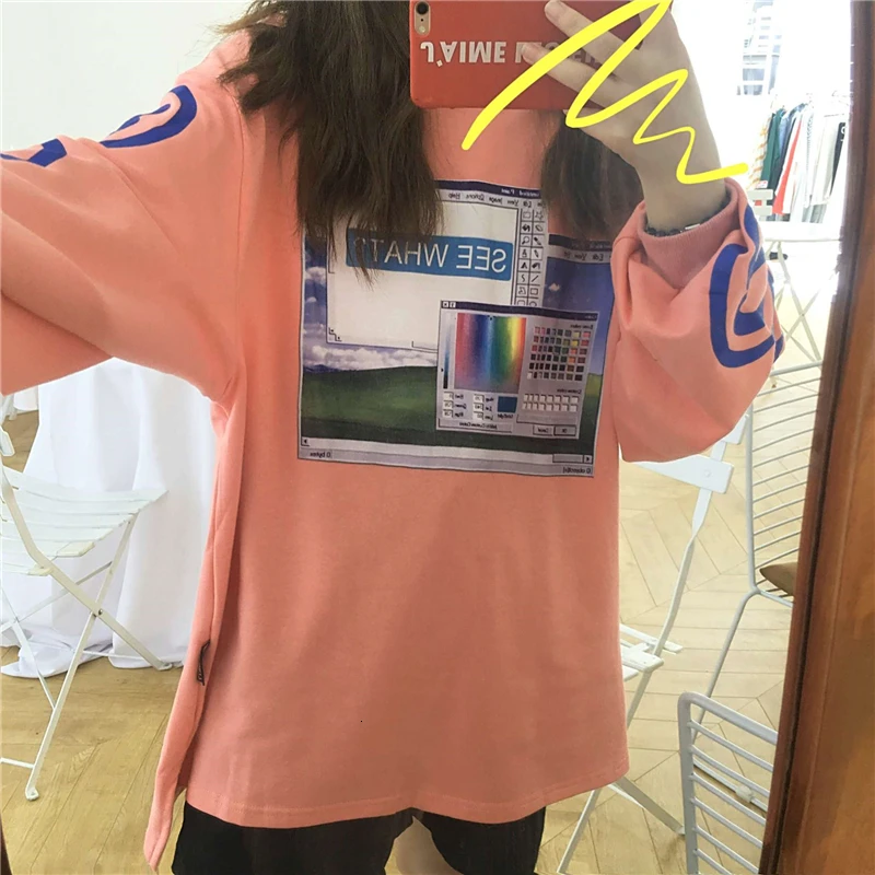 Толстовки с принтом для шикарной моды с длинным рукавом и круглым вырезом, женские повседневные длинные пуловеры