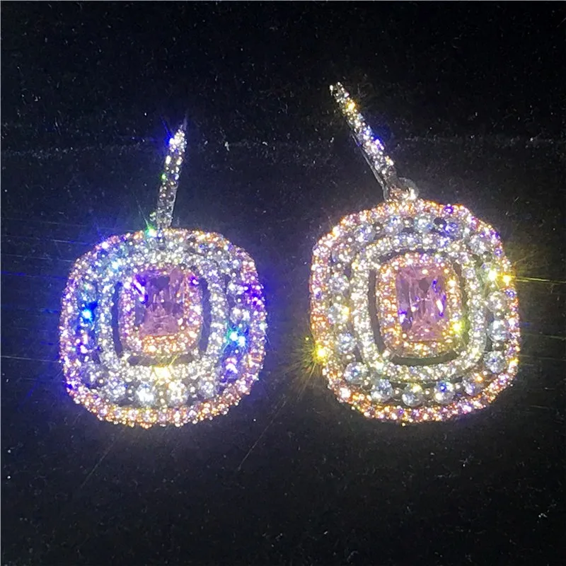 

Vecalon Luxury Square Dangle earring AAAAA Zircon Cz White Gold Filled Statement Party wedding Drop Earring for women gift