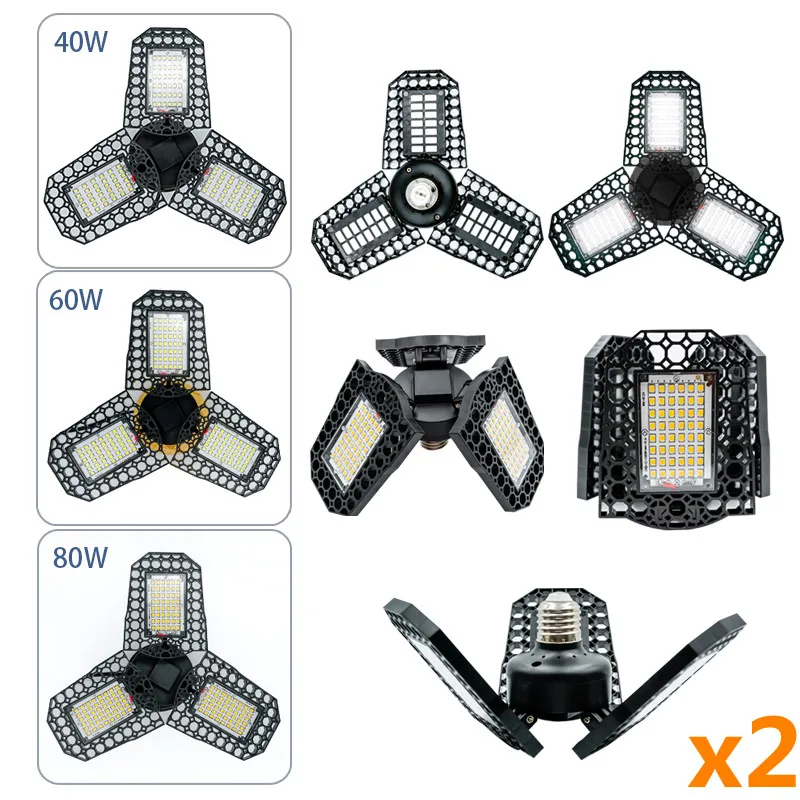 

2pcs/lot LED Garage Light E27 Light 40W 60W 80W Deformation Adjustable Angle AC85-265V Industrial Led Light For Garage Workshop