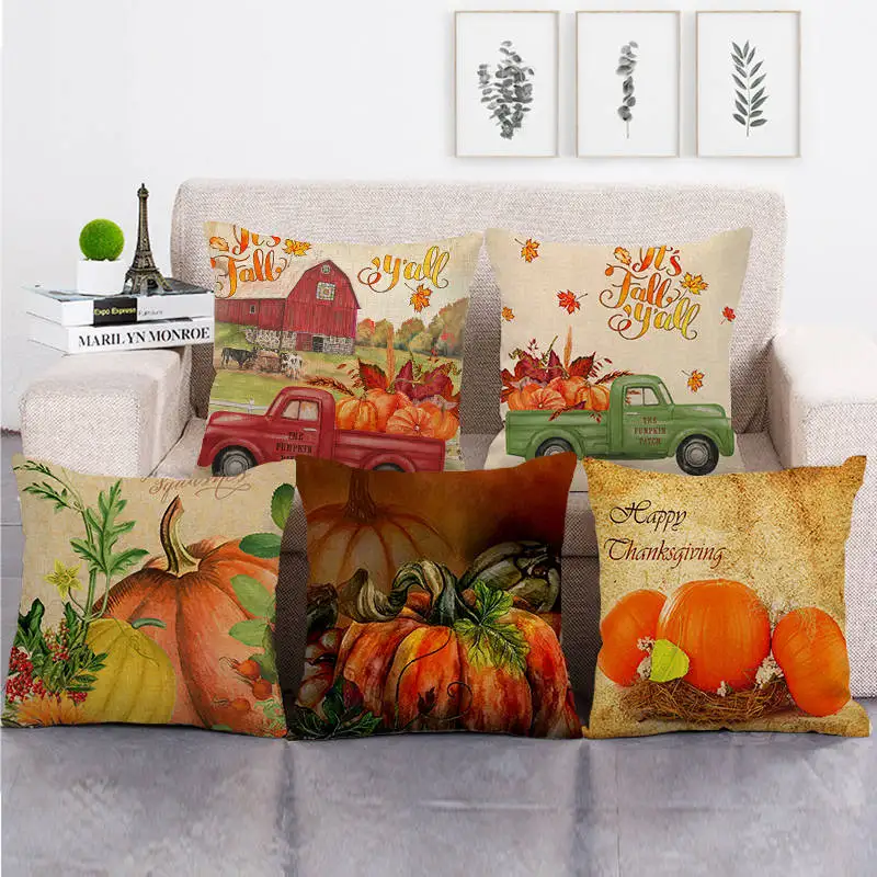 Чехол для подушки hello autumn 45 см * с рисунком акварели и тыквы дивана из льна/хлопка