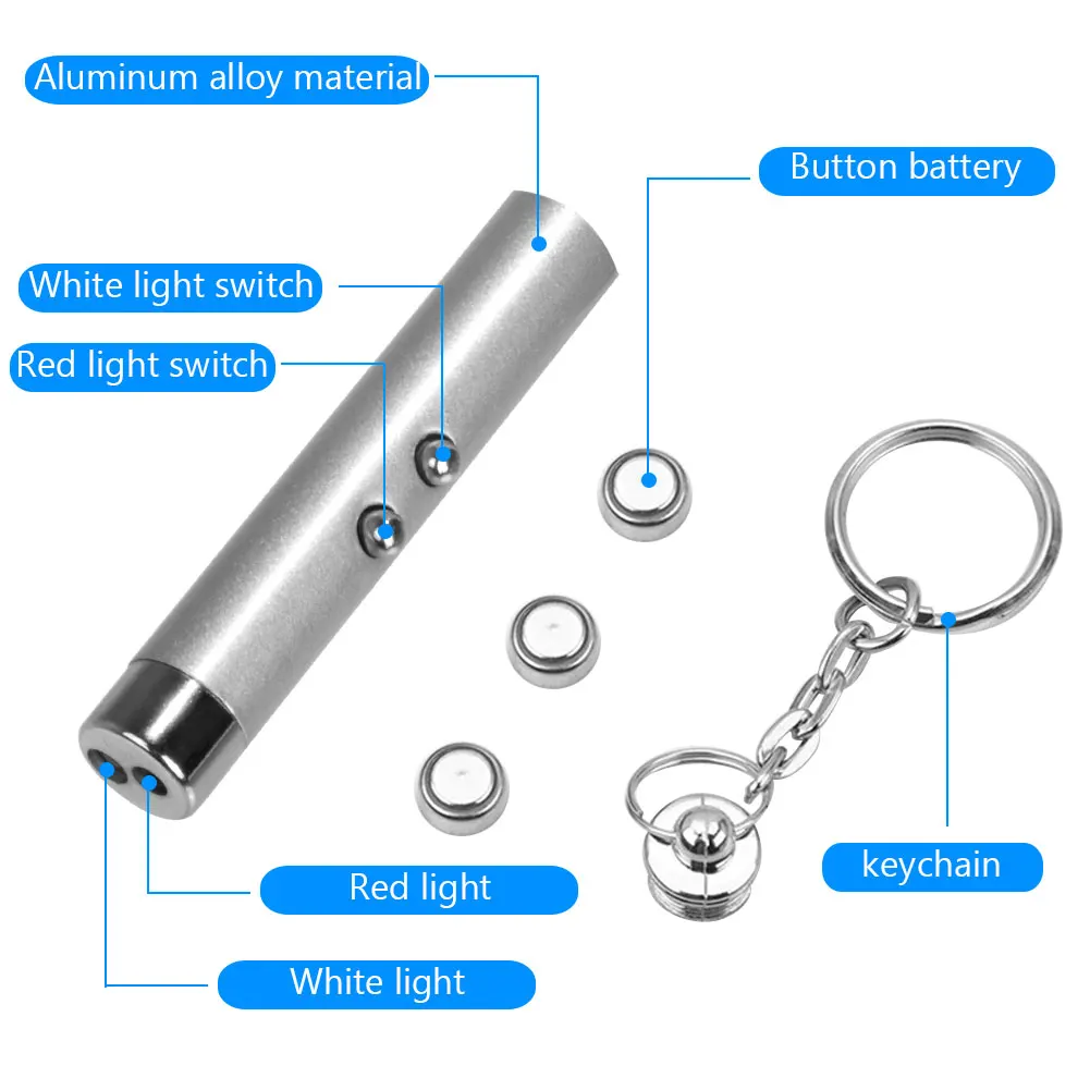 2 In 1 Laser Lazer Pointer Pen 650nm Red + White LED Torch Flashlight Light Beam Laserpointer With Keyring YCDC |