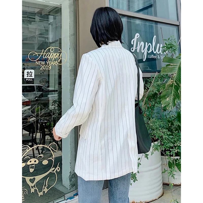 Винтажные женские полосатые куртки костюмы для офисных дам модные пальто с