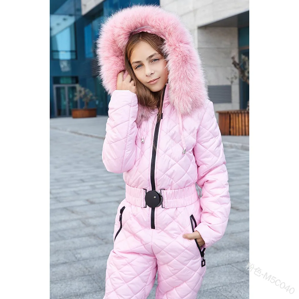 

New Fashion Girls Parkas Sports Casual Jumpsuit Girl Ski Suit Hooded Cotton Suit for Girl