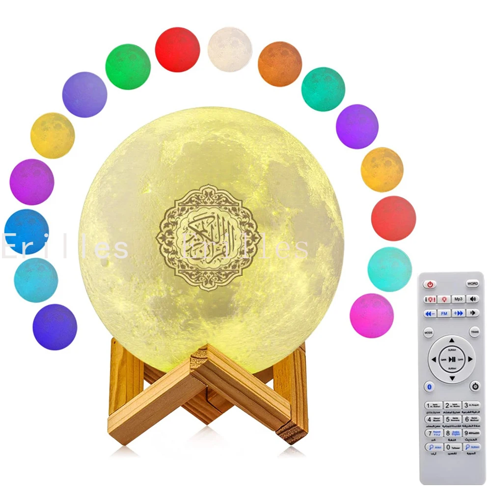 

Bluetooth Speaker Wireless Muslim Night Light Quran Portable Speaker 3D Moon Stereo Touch Lamp with Remote Control