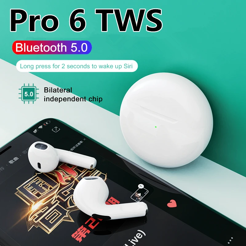 

Беспроводные наушники pro 6, Bluetooth-наушники, водонепроницаемые наушники, спортивные наушники-вкладыши для Huawei, Iphone, OPPO, Xiaomi, TWS, музыкальная гар...